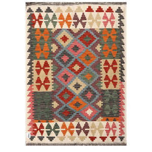 Alfombra Kilim de Maimana, Afganistán, 145 x 102 cm, Juego de Alfombras Tradicionales Tejidas a Mano - Product Image 1