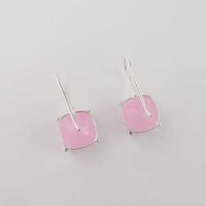Boucles d'oreilles en calcédoine rose faites à la main, argent sterling 925, forme coussin, bijoux élégants, cadeau pour femme, design bohème - Product Image 2