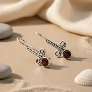 Boucles d'oreilles pendantes en argent 925 avec grenat pour femmes, bijoux de mode élégants, cadeau - Product Image 3