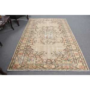 6.2x8 ft Vintage Rug, <b>Brown</b> Plants & trees Turkish Rug <b>Wool</b> - Product Image 5