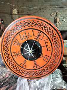 Escudo medieval completamente funcional redondo vikingo de Metal de madera de estilo Vintage para uso de decoración del hogar de batalla - Product Image 3