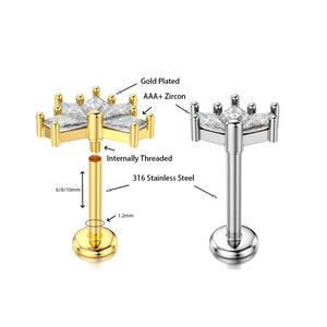 Vente en gros 316 acier inoxydable hypoallergénique dos plat <span class=keywords><strong>Labret</strong></span> 16G or PVD bijoux de corps sans ternissement femmes nez Stud oreille <span class=keywords><strong>Piercing</strong></span> - Product Image 1