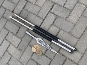 Lance médiévale artisanale en forme de feuille |   Lance en acier de style viking |   Cosplay, LARP et décoration murale avec fourreau - Product Image 5