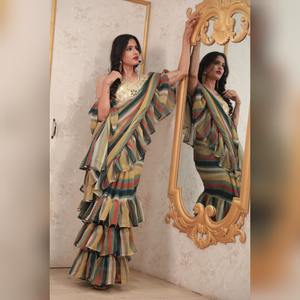 Dernier style ethnique Sari pour femmes Vêtements de fête les plus tendances Georgette Impression numérique Multicolore Tarifs de gros du fournisseur indien - Product Image 3