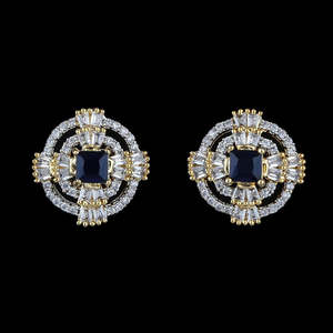 Boucles d'oreilles American Diamond - Doré et Bleu - Product Image 1