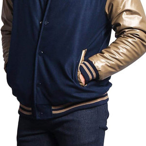 High Quality Slim Fit Bomber Varsity <strong>Jacket</strong> Wool and Leather Sleeves Hooded Collar Letterman Style <strong>Handmade</strong> in Pakistan - Product Image 3