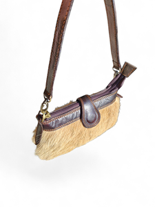 Sac bandoulière/à l'épaule de haute qualité en cuir véritable avec garniture en fausse fourrure vintage, fermeture éclair, sangle unique pour femmes - Product Image 3