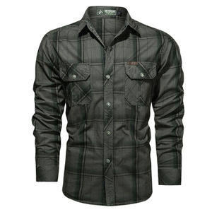 Chemise de motard d'extérieur à carreaux kaki et marron avec chemise de protection certifiée CE pour la sécurité au travail et fermeture boutonnée pour homme - Product Image 3