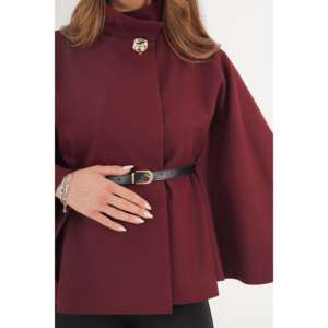 เสื้อคลุมโปโลสีแดงเบอร์กันดีสำหรับผู้หญิง พร้อมเข็มขัดและกระดุมเดี่ยว ขายส่ง - Product Image 2