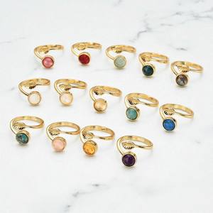 แหวนใบพลอยควอตซ์ใสทรงกลมแหวนพลอยชุบทองแหวนแฟชั่นปรับขนาดได้ - Product Image 4