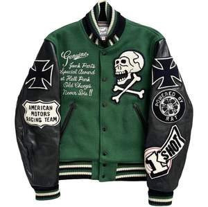 Classic Wool Varsity Jacket with Leather Sleeves Custom Logo OEM/ODM Available - Product Image 4