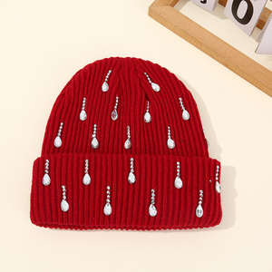 Gorro de Punto de Alta Calidad Estilo Y2K Hip Hop, Gorro de Invierno Cálido para Esquí, Gorro con Pedrería, Logotipo Personalizado, Gorro con Pedrería Brillante en Forma de Gotas de Agua - Product Image 2