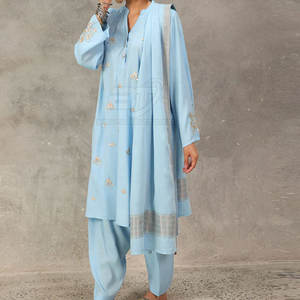 Conjunto de Ropa de Invierno de Algodón/Poliéster para Mujer, Conjunto de 3 Piezas de Diseño Pakistaní, Shalwar Kameez con Dupatta - Product Image 4