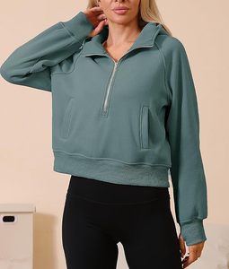 Sudadera con capucha de media cremallera de manga larga para mujer de alta calidad cómoda estilo recortado bordado invierno ODM impreso - Product Image 3