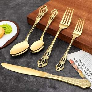 Venta al por mayor de lujo con mango antiguo de acero inoxidable Vintage cubiertos de oro juego de cubiertos para boda - Product Image 4
