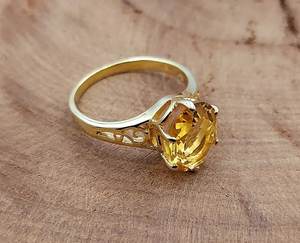 แหวนเงินแท้ 925 ชุบทอง 18K ประดับพลอยซิทรินทรงรี 8x10 มม. ดีไซน์คลาสสิก เหมาะสำหรับงานแต่งงาน งานหมั้น และงานเลี้ยง - Product Image 5