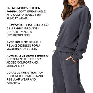 เสื้อมีฮู้ดสำหรับผู้หญิงสุดฮอตผ้าฝ้าย100% พรีเมี่ยมดีไซน์โอเวอร์ไซส์พร้อมสายรัดที่ปรับได้น้ำหนักได้450 GSM - Product Image 4