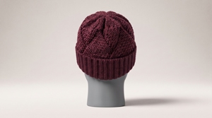 Gorro Unisex de Punto Trenzado Color Granate, Gorro de Invierno de Color Sólido, 100% Acrílico, Estilo Casual para Adultos, Medida por Circunferencia de Cabeza - Product Image 3
