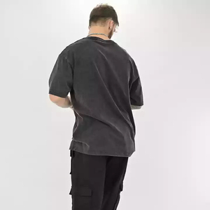 Venta al por mayor peso pesado de algodón de gran tamaño camiseta de Estilo Vintage lavado ácido Logo impreso de talla grande 4XL tela de Jersey en blanco - Product Image 3