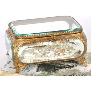 Meilleur prix de gros bordure en laiton boîte de rangement en verre biseauté bijoux et bague boucle d'oreille souvenir organisé boîte décoration de mariage - Product Image 3