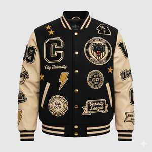 Chaqueta Universitaria Personalizada de Alta Calidad con Bordado Chenille, Cuerpo de Lana, Mangas de Cuero, Chaqueta Bomber con Letras de Equipo Escolar - Product Image 2