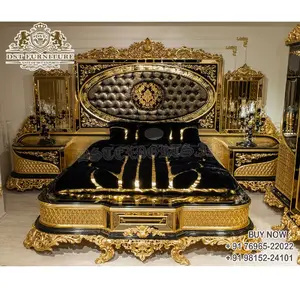 Super Design de Luxo de Ouro Esculpida Cama de Marajá Imperial Entalhadas À Mão Pesada Coroado Rei Cama Tamanho King Bed Palácio Real