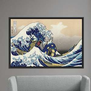 Gyarados Great Wave Canvas - Impresión artística de anime audaz para decoración de habitaciones, lienzo con marco negro - Product Image 1