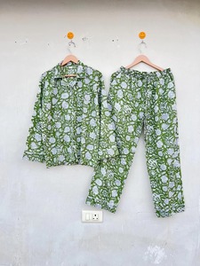 Conjunto de pijama de algodón con estampado de bloques, pieza de remolque, ropa de dormir de verano suave, ropa de dormir con estampado de bloques indios, Conjunto de pijama largo, regalo para ella - Product Image 4