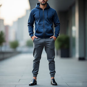 Conjunto Deportivo Holgado con Lavado Desgastado, de Alta Calidad, Estilo Nuevo Personalizado, con Logotipo Personalizado, para Hombre, con Sudadera con Capucha y Cremallera y Pantalones Deportivos - Product Image 1