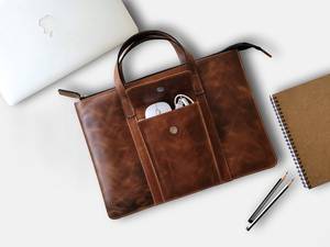 Sac messager pour ordinateur portable élégant et vintage en cuir véritable de 15 pouces, fermeture éclair, vente en gros, usine OEM - Product Image 3