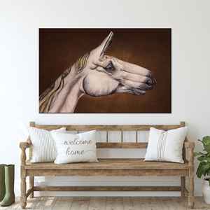 Impression sur toile de cheval surréaliste moderne : Œuvre d'art élégante pour la décoration intérieure, encadrée - Product Image 1