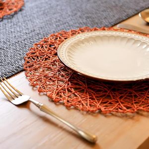 Top Quality Unique Natural Non-Slip Heat Resistant Round Orange Placemat <b>Paper</b> Braided Indoor Outdoor Dining Table Classic Style - Product Image 5