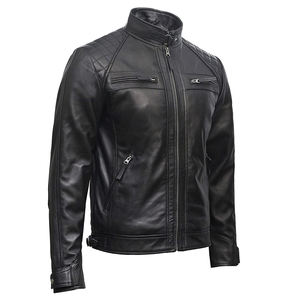 Blouson de motard en cuir véritable pour homme, noir, Vintage, marron, en peau d'agneau, personnalisé - Product Image 3