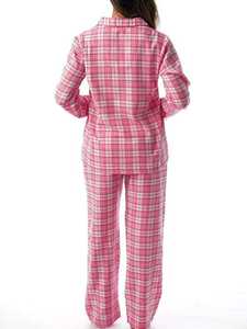 Conjunto de pijama a cuadros para mujer, manga larga, con botones en la parte delantera, ropa de dormir suave y cómoda, conjunto de dos piezas para estar en casa. - Product Image 5