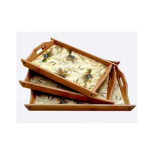 Hot Selling and Price Wooden Exclusive Serving Tray <b>Tabletop</b> Best Item with Enamel Print Design Good Quality Product - Product Image 2
