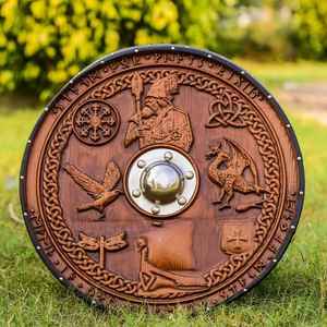 Nuevo escudo pesado de diseño de madera marrón único escudo vikingo redondo Medieval profesional hecho a medida para la decoración del hogar - Product Image 6