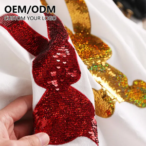 OEM venta al por mayor lentejuelas camiseta personalizada lentejuelas brillante logo bordado parche 100% algodón alta calidad 3D bordado mujer camiseta - Product Image 3