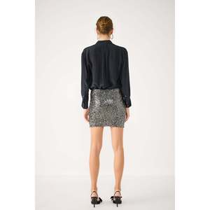 Mini-jupe décontractée en tissu satiné de soie tricoté avec paillettes, taille XS, style crayon, décorée de plumes, de nœuds et d'imprimés pour la saison printanière - Product Image 6