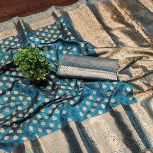 Праздничное предложение, высокое качество, мягкое сари из шелка Катана с ткацким дизайном Зари и ткацким богатым паллу и зари