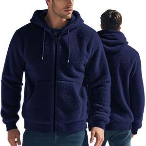 Custom <b>Men's</b> Flannel Large Pockets Hoodie Thick Lamb Wool Warm Zipper Double-sided <b>Velvet</b> Blank Design Hooded Sweatshirt - Product Image 4