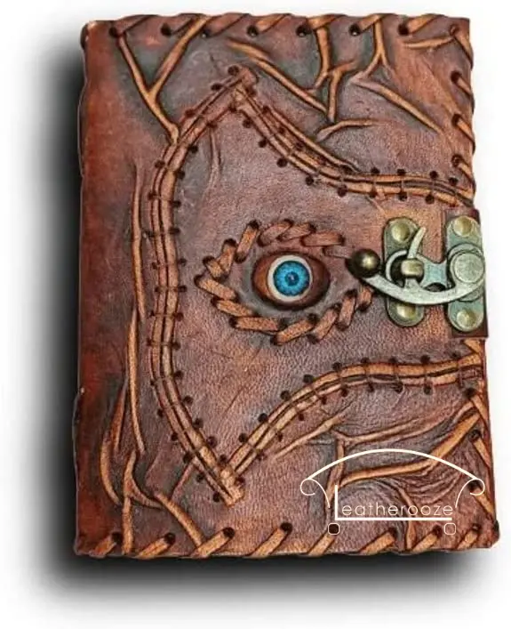 Vintage Hocus Pocus Book of charms diario in pelle Evil Eye Diary Deckle Edge diario in pelle di carta fatto a mano