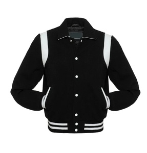 Venta caliente personalizar Casual de alta calidad de lana elástica Varsity chaqueta de brazos de cuero botón sólido Letterman chaqueta de Bombardero - Product Image 3