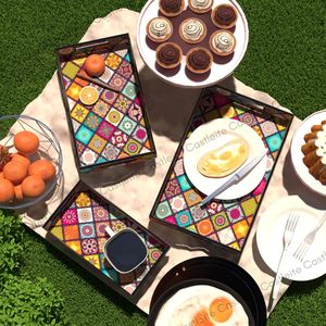 HF CRAFTS-Juego de tres bandejas rectangulares de servicio de MDF con impresión personalizada, superventas, bandejas de desayuno y cena OEM ODM - Product Image 4