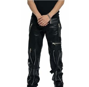 2025 haute qualité mode respirant pantalon en cuir personnalisé hommes véritable taille haute pantalon en cuir hommes - Product Image 1
