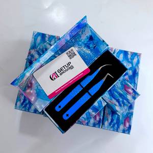 Professional GETUP BROSONS IMPEX Blue Powder Coating 90 Degree Star Cutout Curved New Design <b>Box</b> Packaging Eyelash Tweezers - Product Image 4