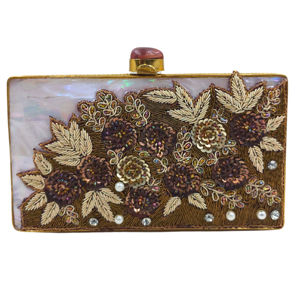 Handcrafted Mother of Pearl Clutch with Bead Embroidery Floral <b>Sequin</b> Pearl Work Luxury Evening Wedding Party <b>Handbag</b> Chic - Product Image 1