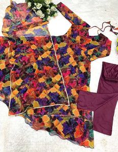 Readymade Indian Long Gown & Dupatta Set, Georgette avec impression numérique 3d, tenue de fête à coutures complètes pour femmes et filles - Product Image 3