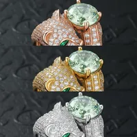 Anillo de compromiso y boda LAX DIORE JEWELS de oro rosa con cabeza de pantera y moissanita, corte brillante, engaste de garras, banda de lujo para mujer