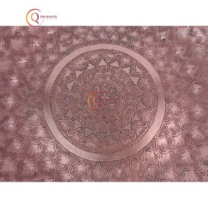 Utensilios de cocina Bandeja de servicio de cobre con plato de forma redonda y posavasos Vajilla para boda Bandeja hecha a mano Venta caliente de la India - Product Image 5