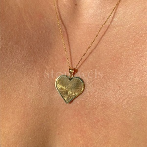 Pendentif en forme de coeur d'empreinte digitale en or pendentifs et breloques de bijouterie fine symbole d'amour personnalisé de 9K à 24K pour les couples cadeau de mariage - Product Image 4